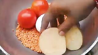 Home made tasty egg lentil borta