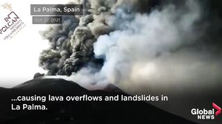 La Palma volcano_ Cones continue to collapse, triggering landslides of lava.