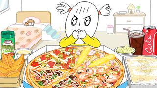 Four Flavor Pizza & Cream Pasta - Anime Mukbang / Pizza & Cream pasta Mukbang Animation ASMR
