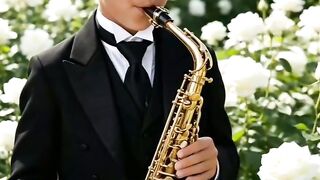 Saxofone e campo de rosas
