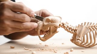 Craftsman carving miniature tiger skeleton