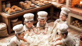 5 mini humans have difficulty making cake dough