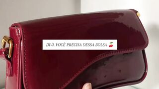 Patent Leather Baguette Shoulder Bag with Cherry Charm