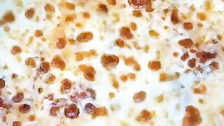 Cheese pizza cooked in the cast iron skillet.