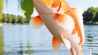 *Carp Jumps To Eat A Leaf* 🐟🍃