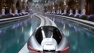 Futuristic Hovercraft Ride Through a Crystal Canal