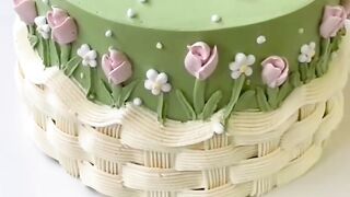Beautiful Green Buttercream Cake with Floral and Ruffle Piping Decoration