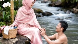 "Newlyweds by the mountain river — pure love in nature 💗💧"