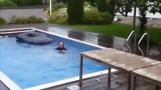 Wiping out while jumping into the pool