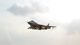 Russian stealth fighter Sukhoi SU-57 T-50 shooting missiles"
