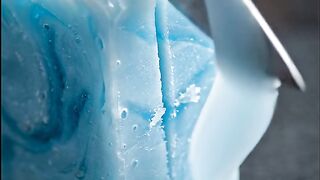 Slicing a Marbled Blue Soap Block | Satisfying Curling ASMR