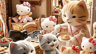 Hello Kitty Waking up Kitties - Ai Cartoon Story Part 4