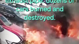 Hot exhaust causes fire, 28 cars damaged.