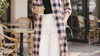Peach Checked Longline Shrug from Tanzaib