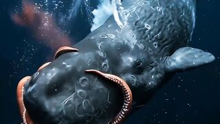 Confrontation between a whale and a giant squid