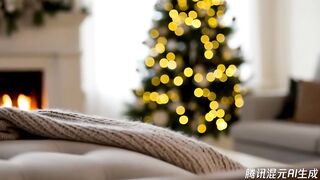 Cinematic slow motion shot of a cozy living room at Christmas.
