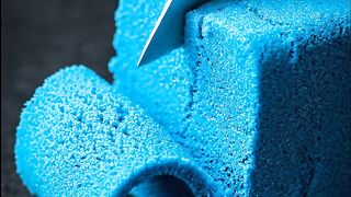 Oddly Satisfying Kinetic Sand Slicing ASMR | Blue Sand Curl