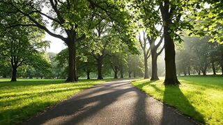 Serene Morning Walk Through the Sunlit Park