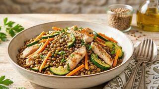 Refeição Rápida e Fit: Lentilha Salteada com Frango e Legumes.
