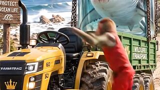 Giant Shark Escapes the Jar and Jumps Into the Ocean! 🦈🌊😱 | Monkey Tractor