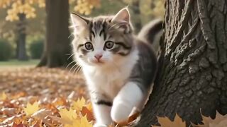 Playful Kitten in Fallen Leaves 🐱🍁 | Cozy Autumn Ambience
