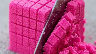 Satisfying Pink Kinetic Sand Cutting ASMR | Cube Slicing