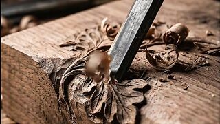 Carving a Deep Wood Leaf Motif | Satisfying Woodworking ASMR