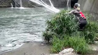 Catching fish using nets in irrigation rivers