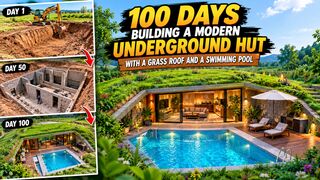 100 Days Building A Modern Underground Hut With A Grass Roof And A Swimming Pool 6