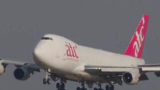 Close-up of Boeing 747F ATC landing