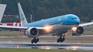 HEAVY TRUST REVERSE 🌊 KLM BOEING 777-300ER LANDING IN THE RAIN