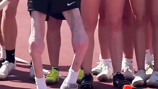 95 years old.she walked onto the Track Carrying a pole