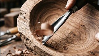 Smoothly Finish-Carving a Wooden Bowl | Satisfying Woodworking ASMR