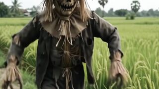 Chased by rice field people as night falls