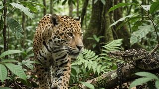 A snake attacking a jaguar - Una serpiente atacando a un jaguar.