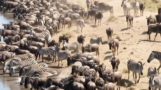 60,000 Wildebeest & Zebras Gather at One River! 🦓🐃 | African Wildlife #wildlife