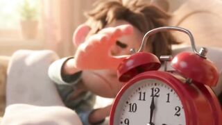 When the alarm clock wakes up.