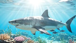 Killer great white shark on the high seas - 公海中的殺手大白鯊。