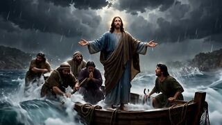 Jesus calming down the waves