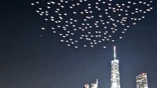 Flag dron light show celebration.