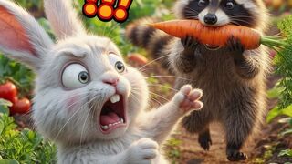 Raccoon Stole the Rabbit’s Carrot! 😂🥕🐰