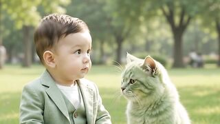 Baby n cat funny moment 😂