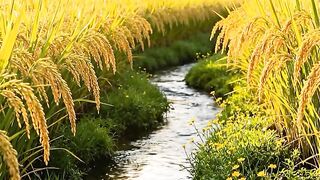Golden rice fields & clear stream 🌾✨