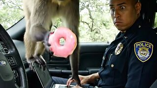 Monkey Steals a Cop’s Donut 😂🍩