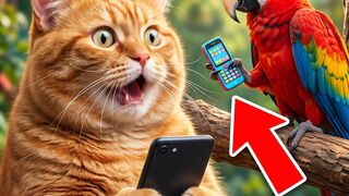 Cat Saw a Parrot With a Phone… 😂📱🐱🦜