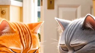 Two happy cats are enjoying a delicious meal together