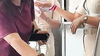 One keeps the boarding process moving while the other handles the announcements..mp4