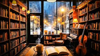 Smooth Jazz Rainy Bookstore Café ☕📚  Music for Study, Reading & Relaxation