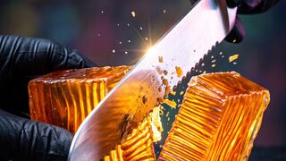 Satisfying Yellow Gel Soap Crinkle Slicing ASMR | Ribbon Curls