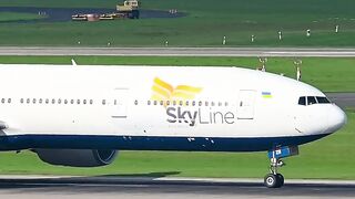 Skyline Express B777-300ER takeoff from Düsseldorf on a sunny day! ✈️🌞